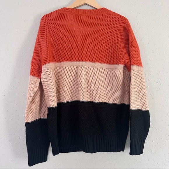Colorblock Crewneck Sweater - Orange, Pink, and Black Striped Soft Comfy Casual - Picture 5 of 7